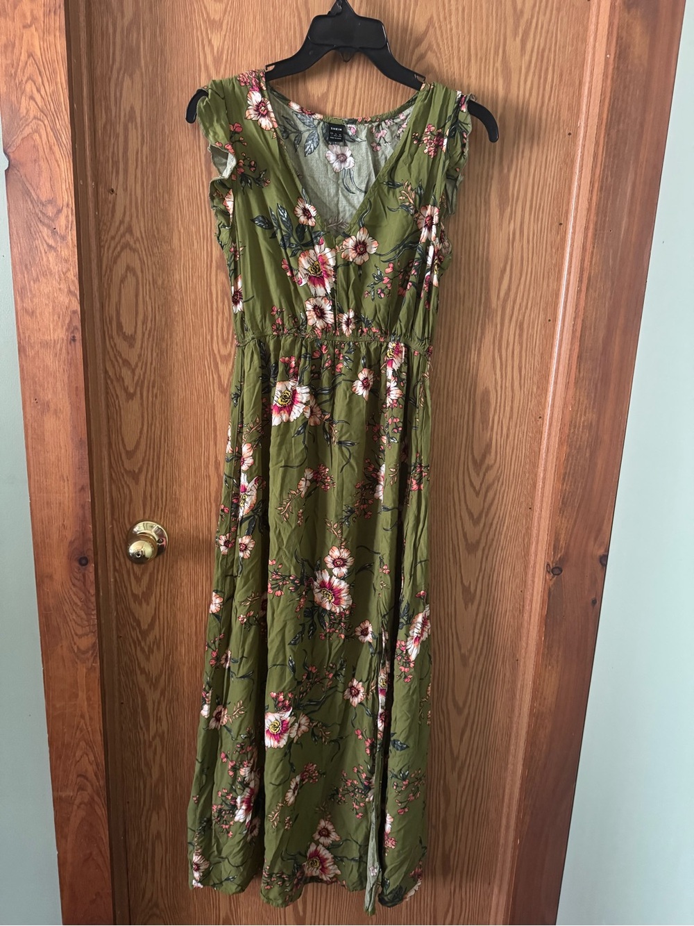 Olive Green Floral Maxi Dress